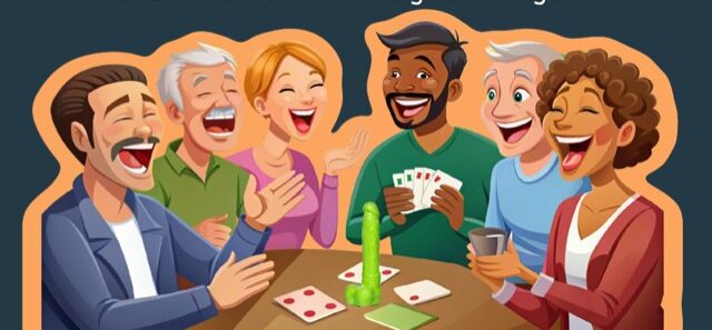 Friends laughing and playing Juummy Colurs around a table