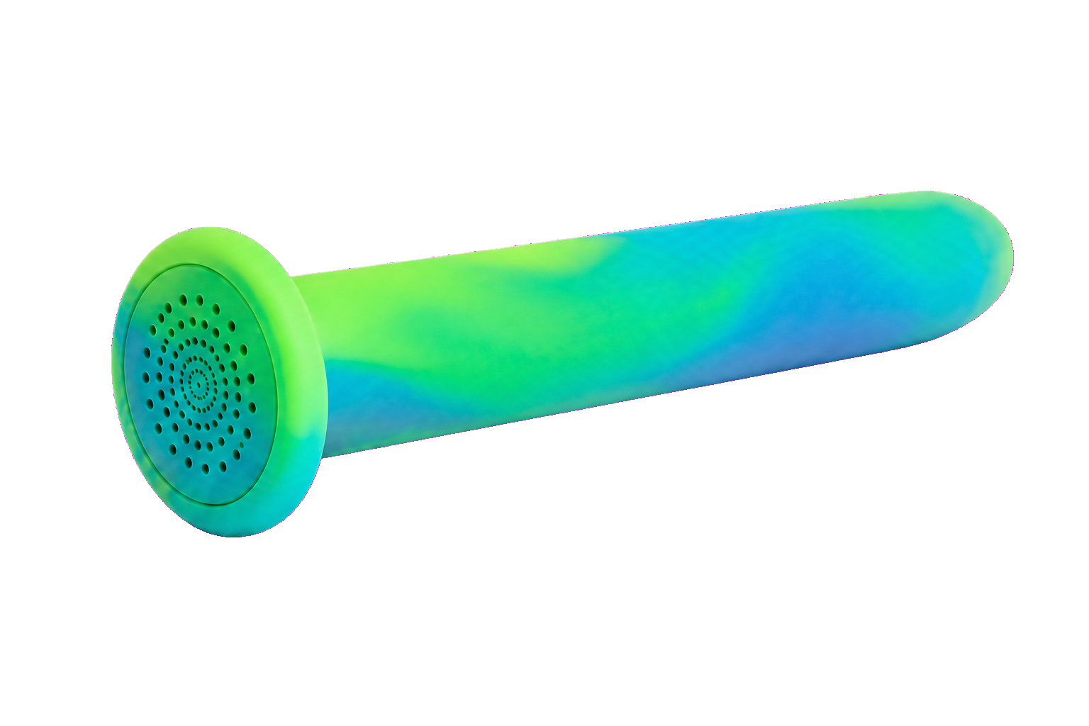Multicolor lime, teal and blue Juummy Chat connected smart device with built-in speaker